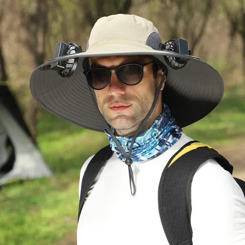 Casquette d'été à ventilateur solaire. Idéale pour la pêche, protection contre la chaleur et les UV. Unisexe.