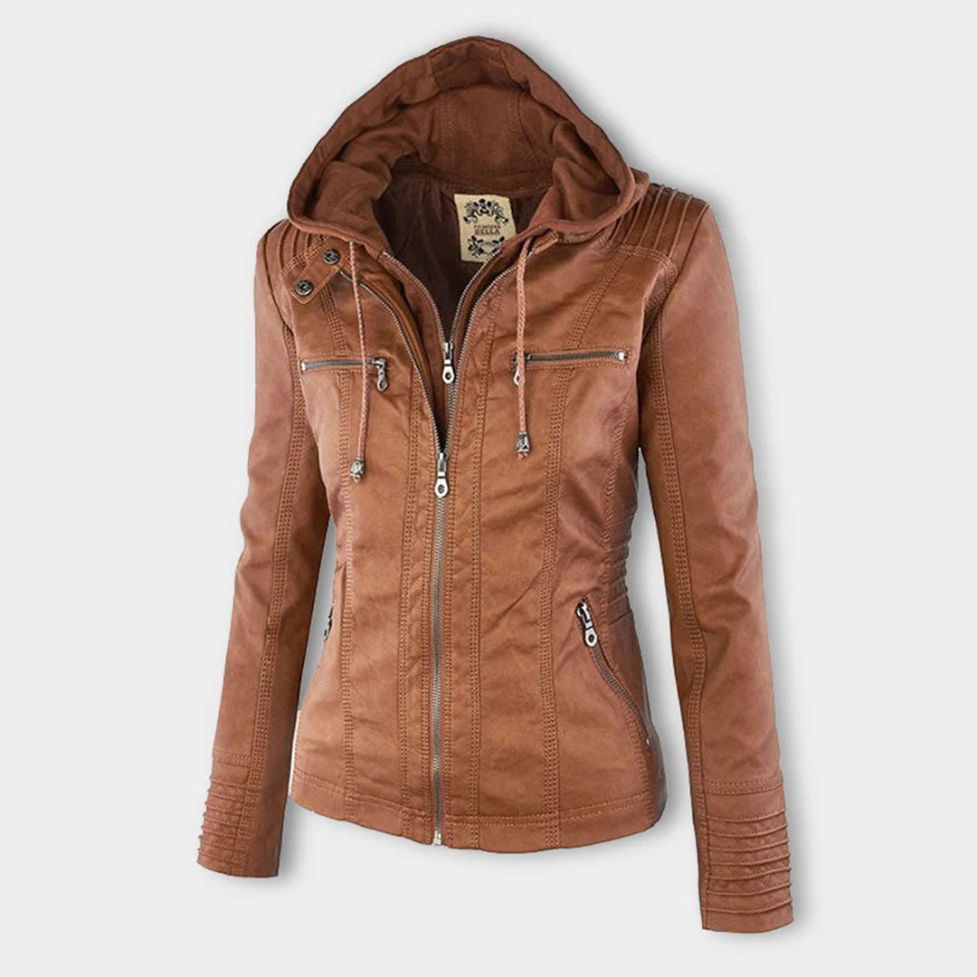 Veste femme imperméable zippée noire, légère, avec capuche. Parfaite pour printemps et automne.