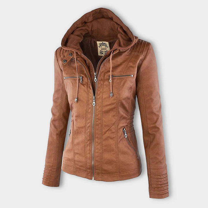 Veste femme imperméable zippée noire, légère, avec capuche. Parfaite pour printemps et automne.
