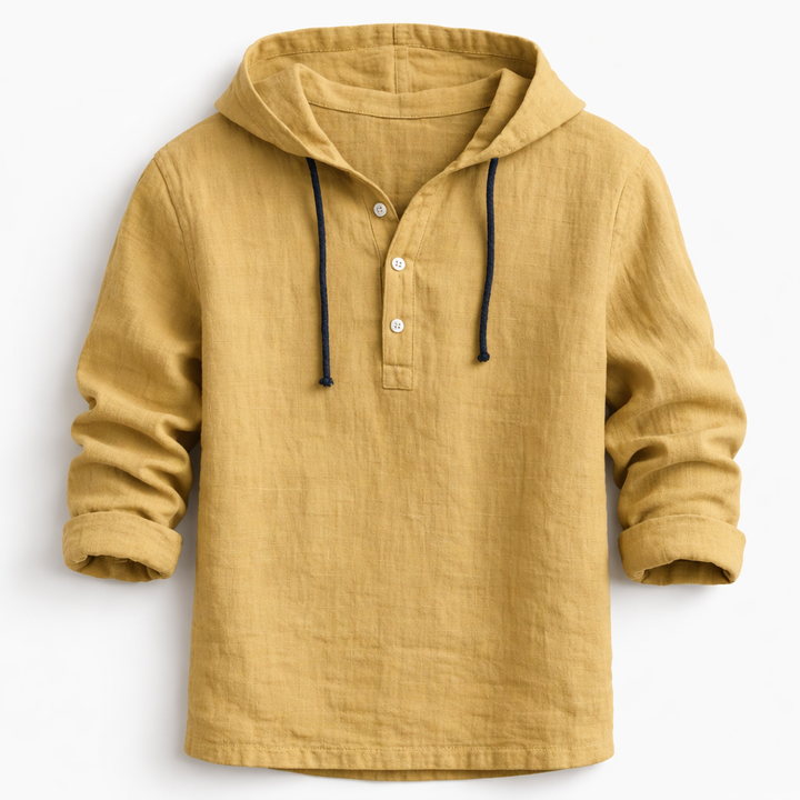 Chemise homme casual à capuche, style moderne et décontracté, idéale pour le printemps.