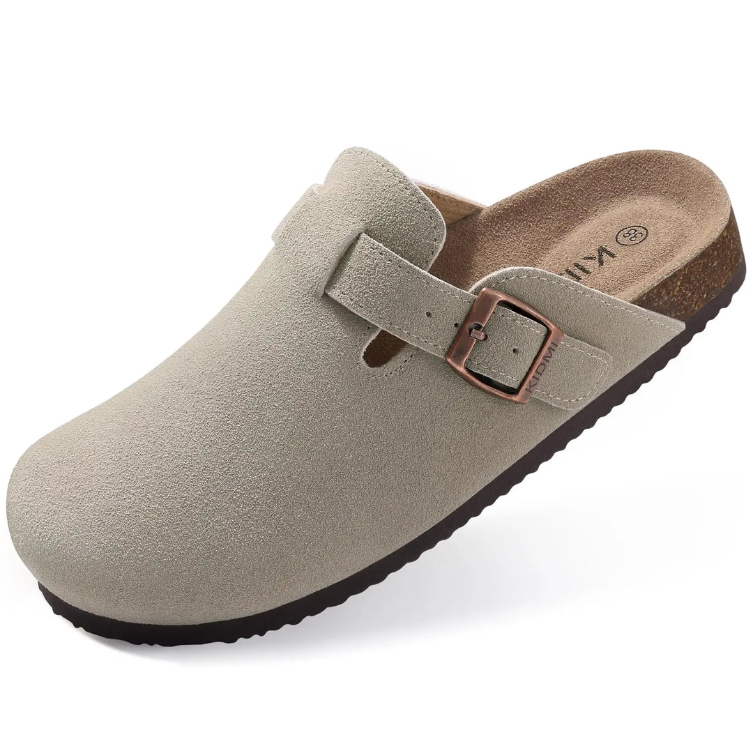 Chaussures de confort en daim, sabots respirants, pour un bien-être total à l'intérieur.