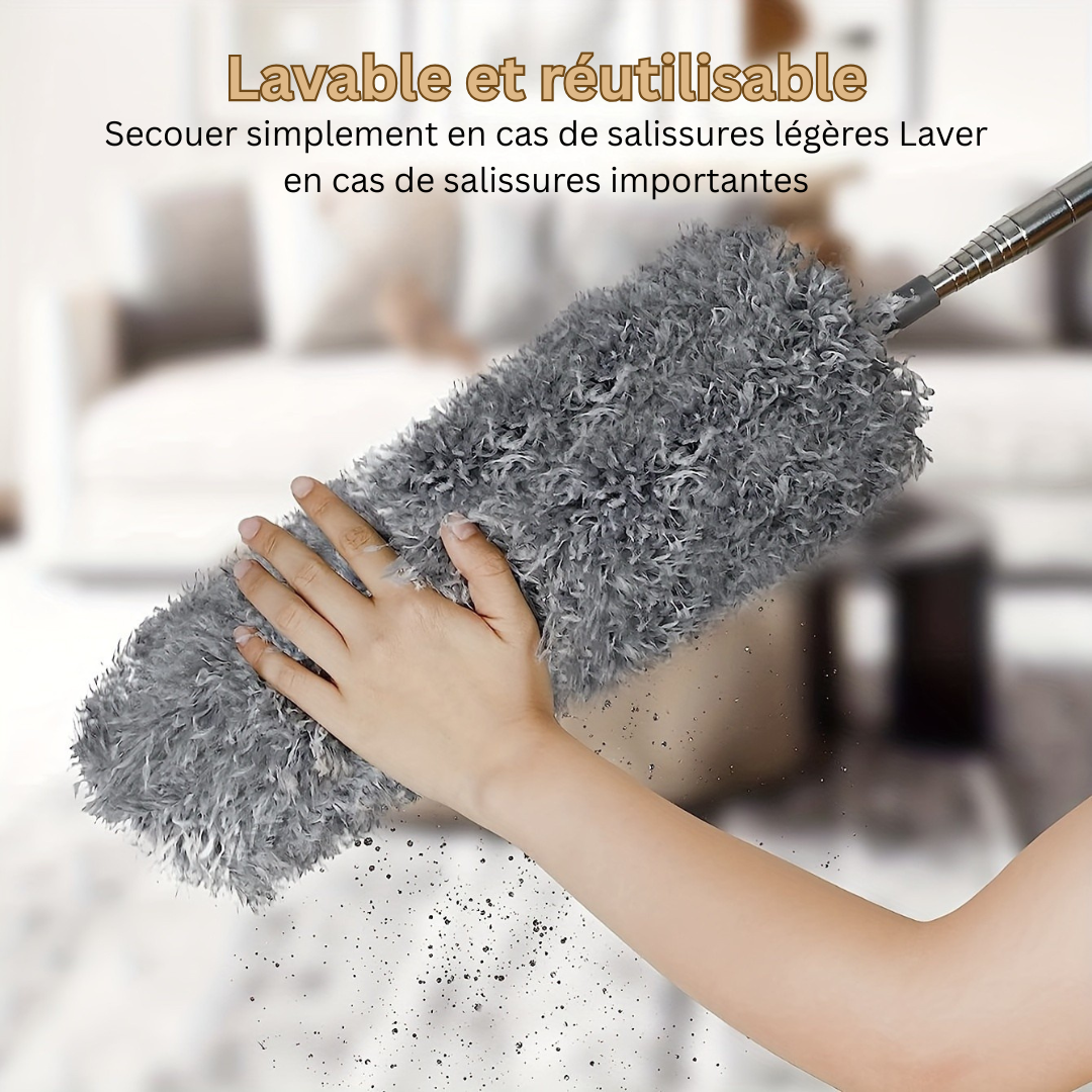 Accessoire LuxeDust: plumeau télescopique microfibre écologique, parfait pour un intérieur sans poussière.