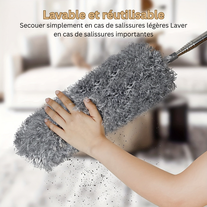 Accessoire LuxeDust: plumeau télescopique microfibre écologique, parfait pour un intérieur sans poussière.