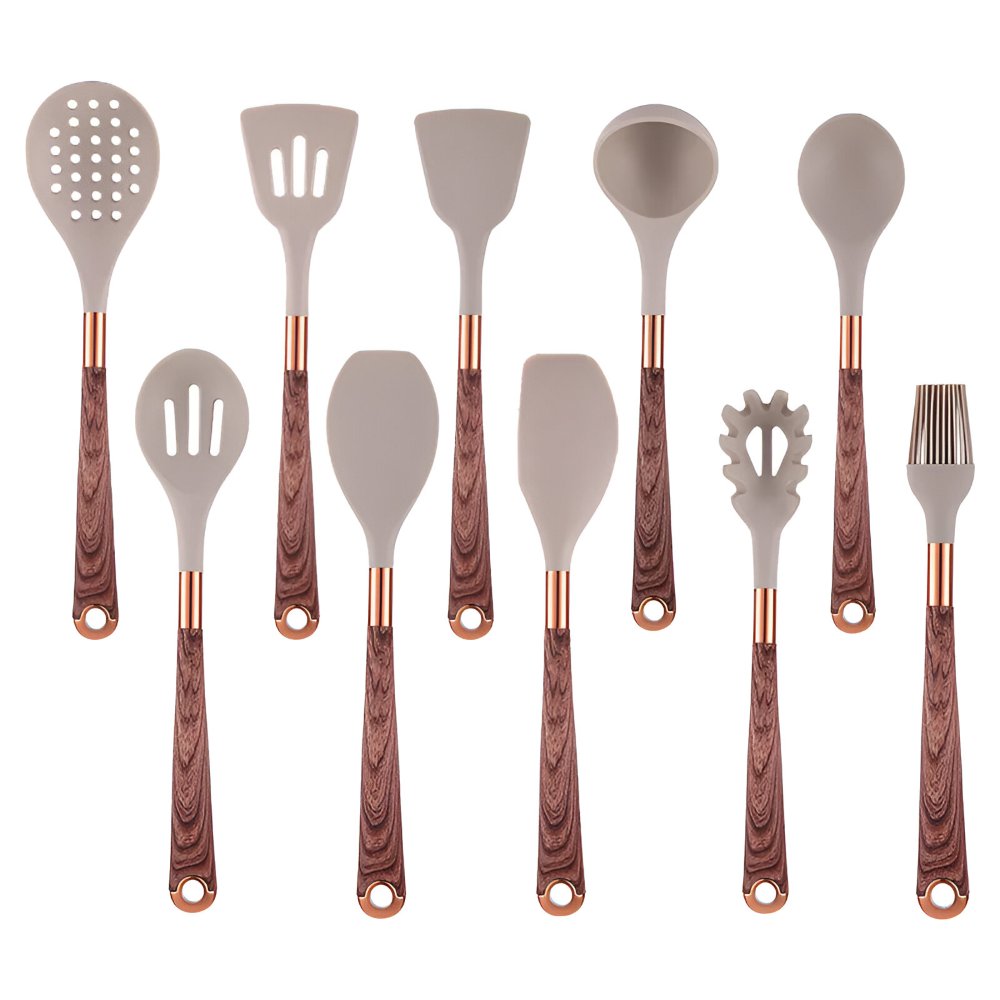 Kit d'ustensiles de cuisine en silicone alimentaire, résistant à la chaleur, pour une cuisine saine et ménagère.