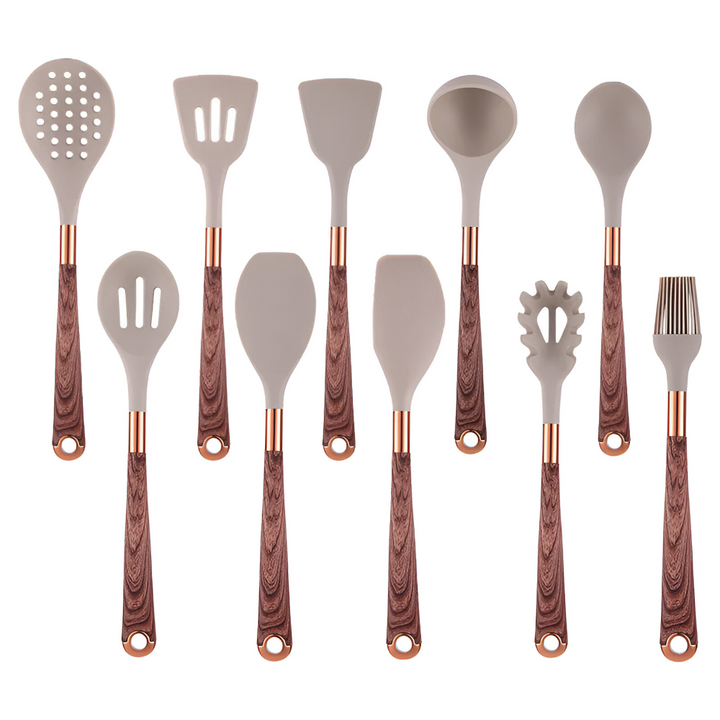 Kit d'ustensiles de cuisine en silicone alimentaire, résistant à la chaleur, pour une cuisine saine et ménagère.