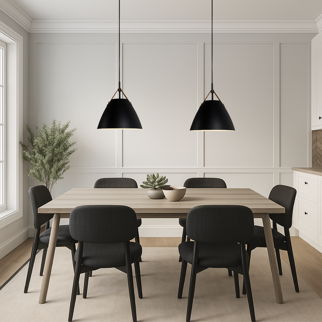 Éclairage suspendu design scandinave vif pour salle à manger, apportant une touche moderne à votre intérieur.