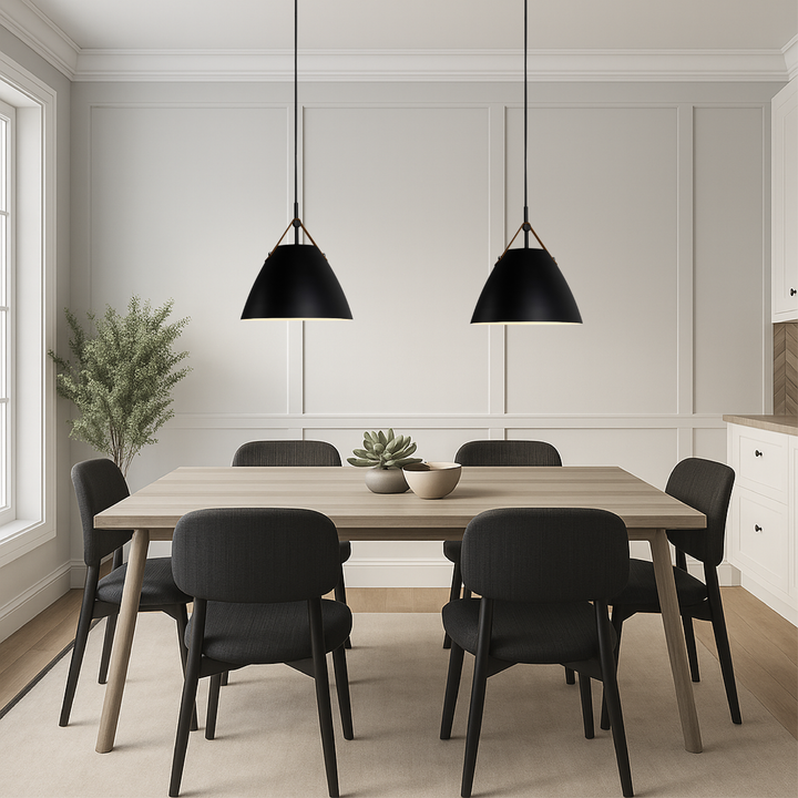 Éclairage suspendu design scandinave vif pour salle à manger, apportant une touche moderne à votre intérieur.
