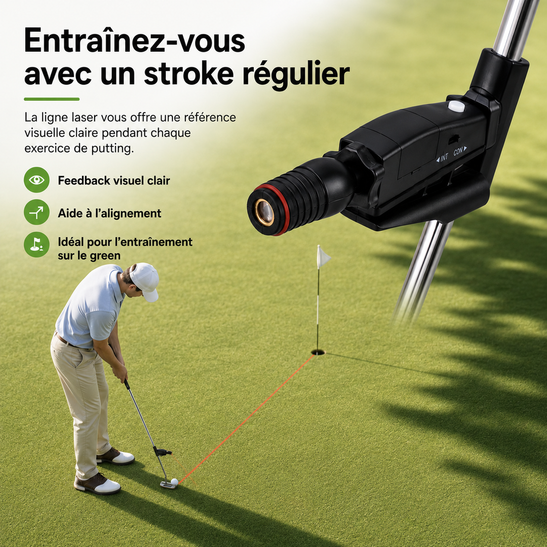 LASERPUTT PRO: aide d'entraînement golf portable pour un alignement parfait au putting.
