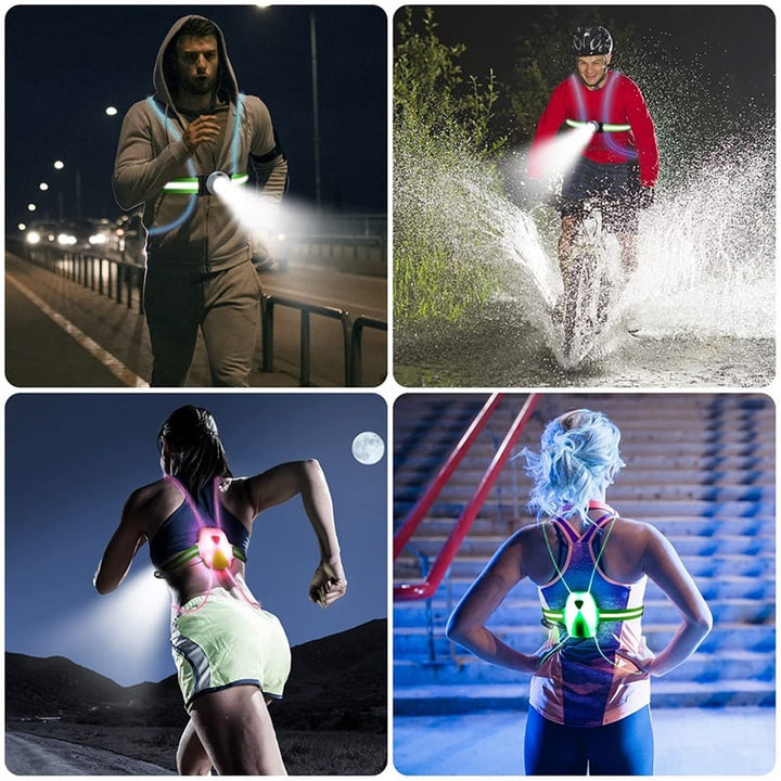 Gilet sécurité LED réfléchissant unisexe, haute visibilité pour course et activités nocturnes.