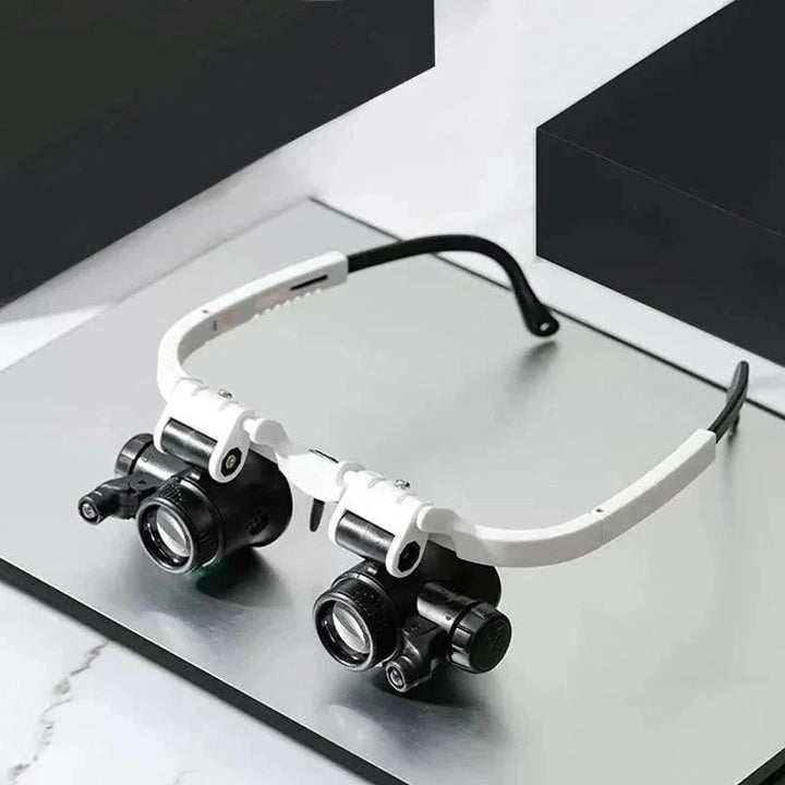 Lunettes loupe LED professionnelles, grossissements 8x, 15x, 23x pour travaux de précision.