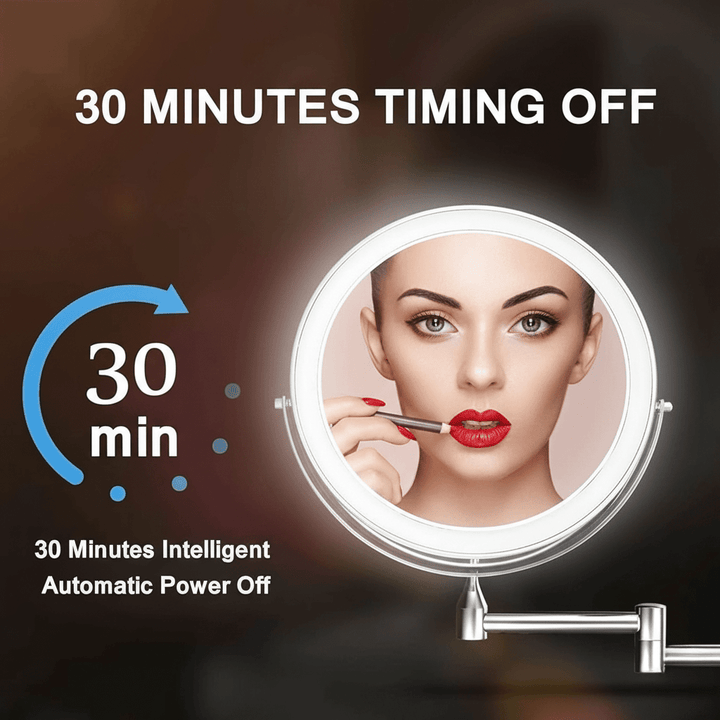 Miroir beauté LED grossissant LUXMIRROR, lumineux et réglable pour application de maquillage facile.