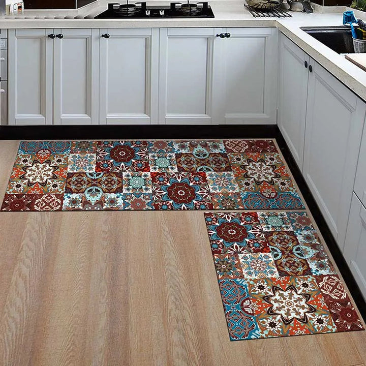 Tapis de cuisine moderne, antidérapant, motif géométrique pour un sol sécurisé et stylé.