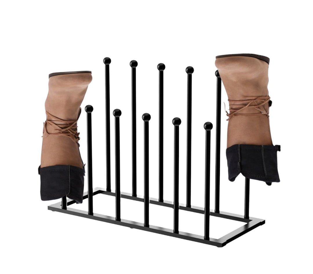 Support à bottes en métal noir robuste pour 6 paires. Parfait organisateur de chaussures pour une entrée moderne et rangée.