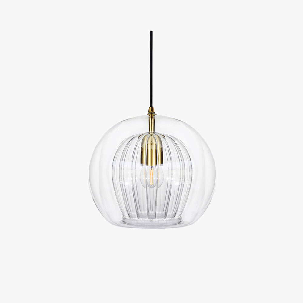 Lampe suspendue design moderne avec globe en verre transparent, idéale pour un éclairage intérieur élégant.