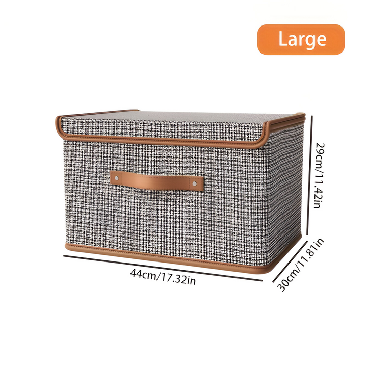 Organiseur de bureau pliable avec couvercle, boîte de rangement en tissu pour documents ou fournitures.