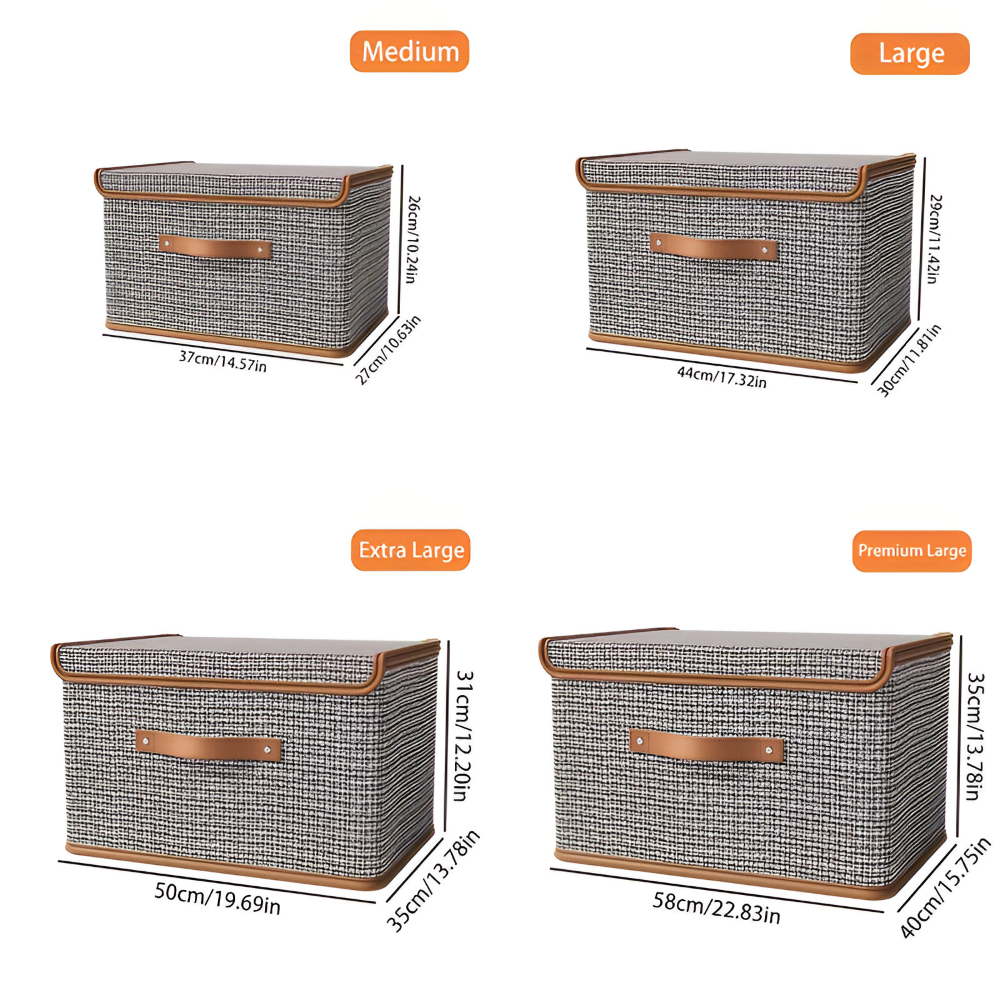 Boîte de rangement en tissu pliable avec couvercle, idéale pour l'organisation et le stockage à domicile.