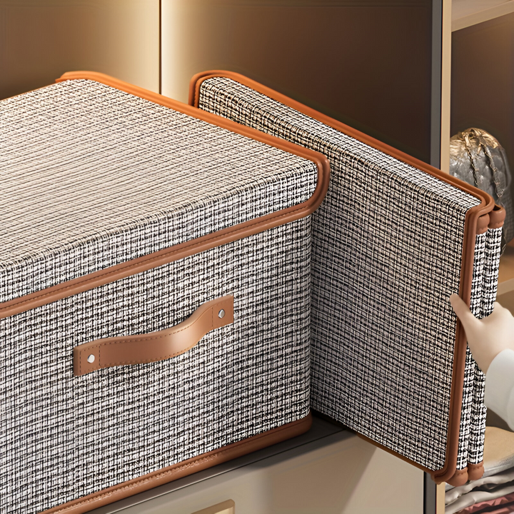 Rangement élégant en tissu avec couvercle, boîte décorative pour salon ou chambre, optimise l'espace.