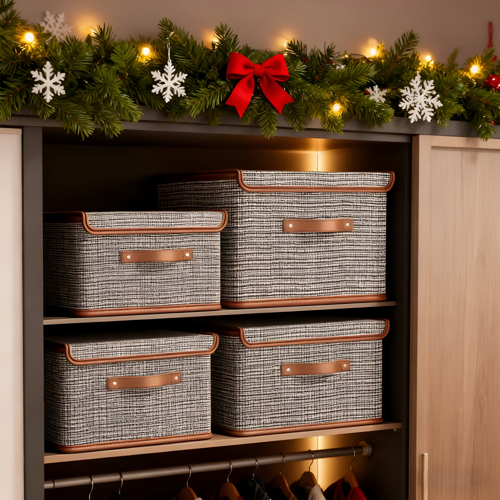 Conteneur de rangement multi-usage pliable avec couvercle, idéal pour toute pièce de la maison.