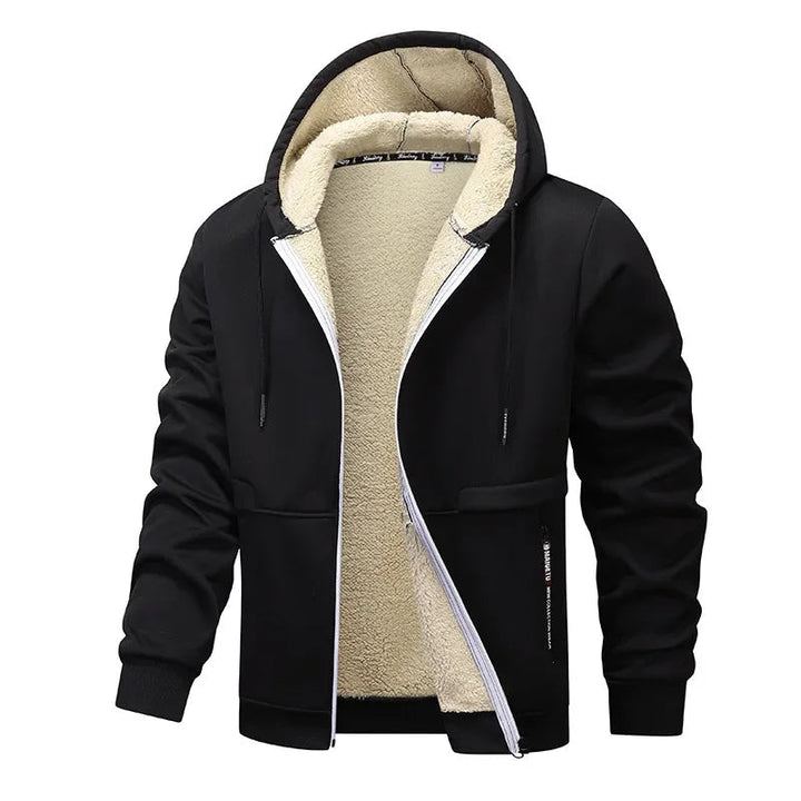 Veste chaude et confortable pour homme avec capuche intégrée, idéale pour l'hiver et l'automne en extérieur.