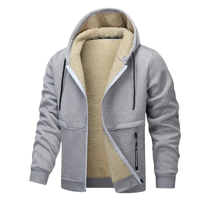 Veste décontractée homme avec capuche. Chaude et confortable, parfaite pour les sorties urbaines d'hiver.