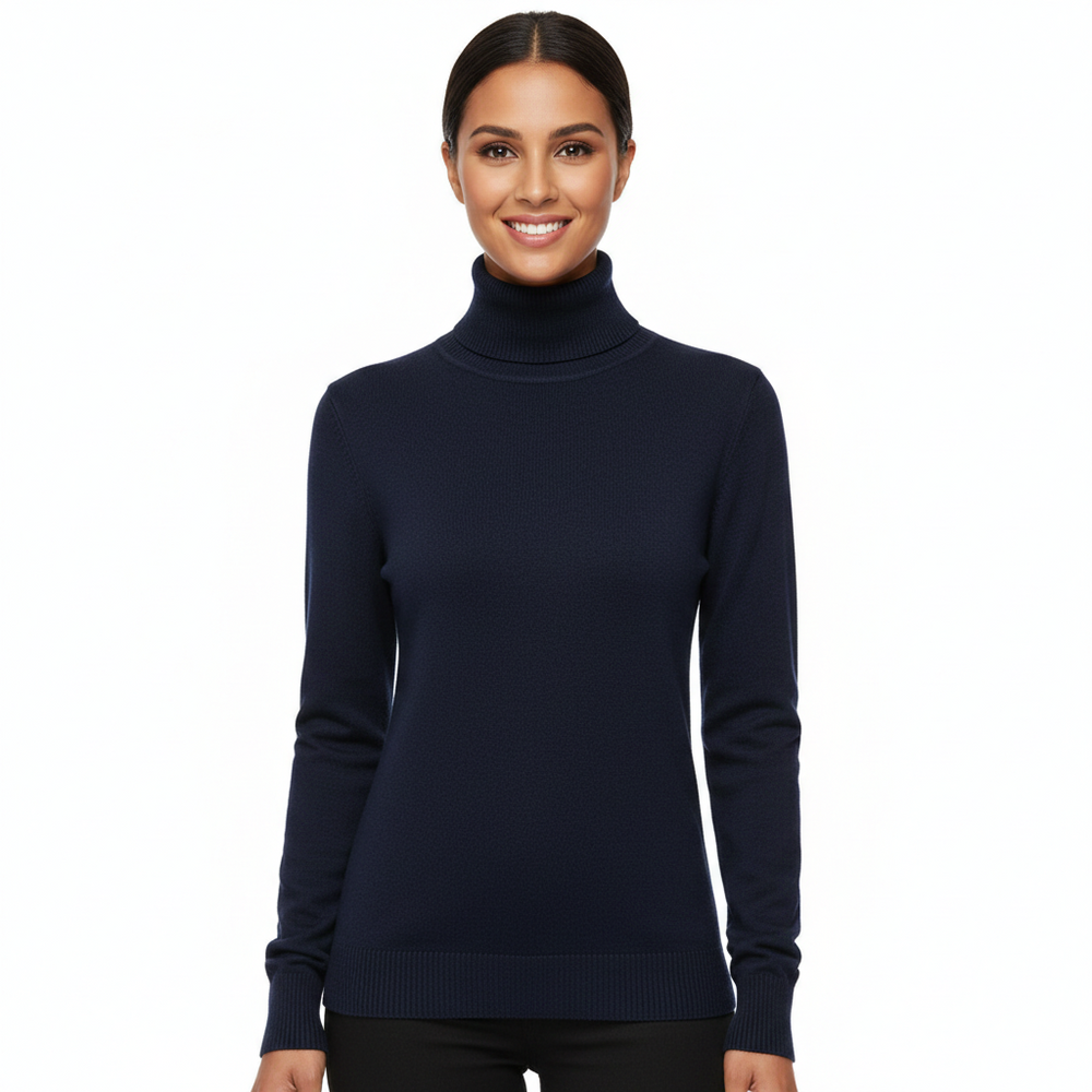 Chandail pull col roulé femme confortable et chic. Idéal pour une tenue de bureau élégante ou décontractée.