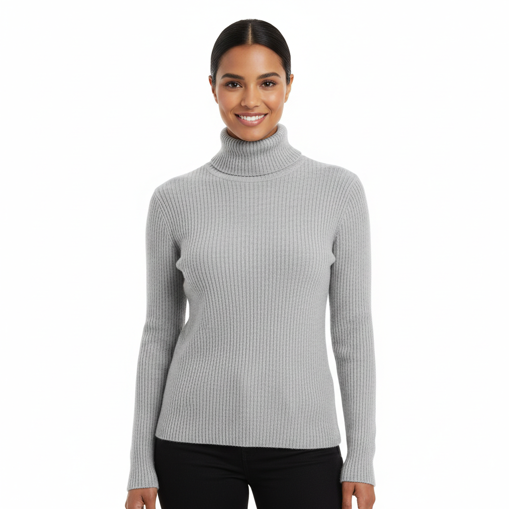 Pull femme col roulé ajusté en maille fine. Un essentiel chic et confortable pour l'hiver, look sophistiqué.