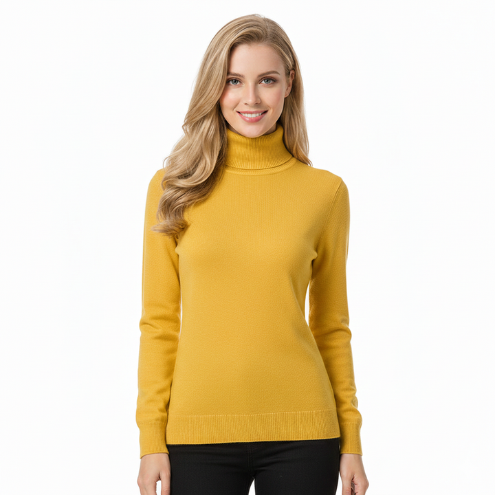 Pull femme col roulé ajusté, confortable et chic. Idéal pour un style hivernal élégant et sophistiqué.