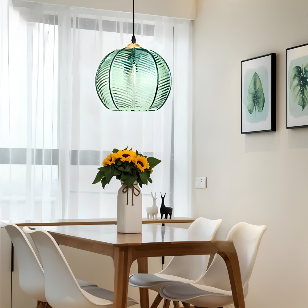 Lampe plafond LeafyRib pour cuisine moderne, éclairage LED fonctionnel et décoratif, design rétro scandinave.