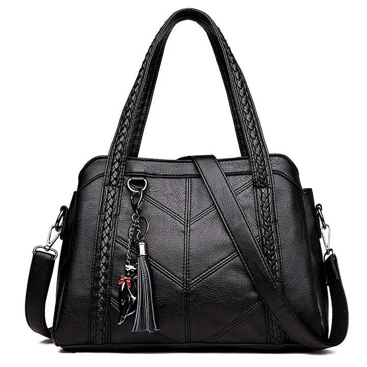 Sac à main élégant en cuir PU noir, style mode avec poignées solides et bandoulière amovible.