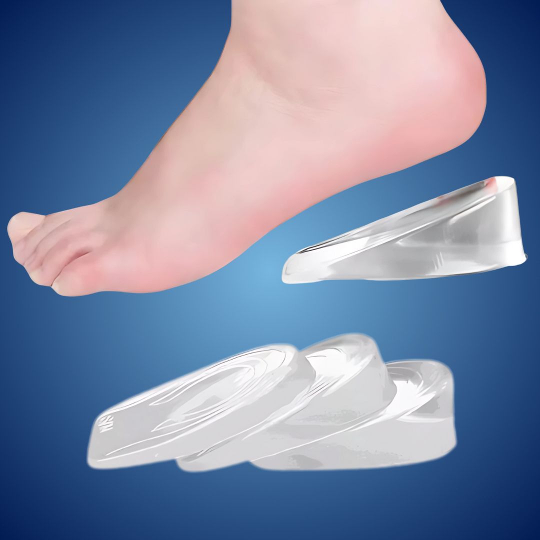 Semelles rehaussantes en gel silicone pour un confort optimal et une meilleure posture dans toutes les chaussures.