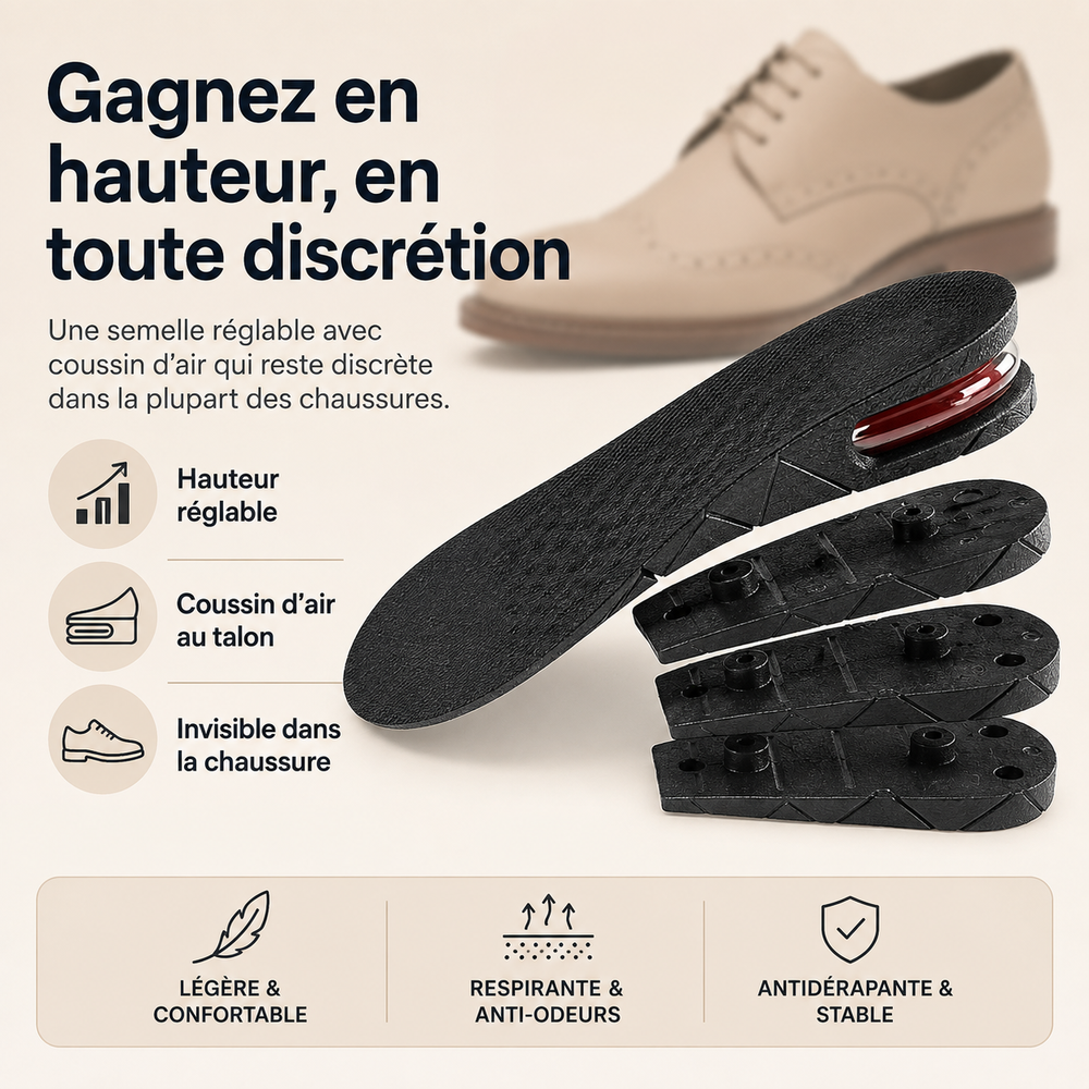 Paire de semelles rehaussantes invisibles Lift Ease pour hommes et femmes, support plantaire doux.