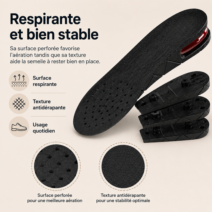 Lift Ease : semelles rehaussantes unisexes, invisibles, offrant support plantaire et un meilleur confort.