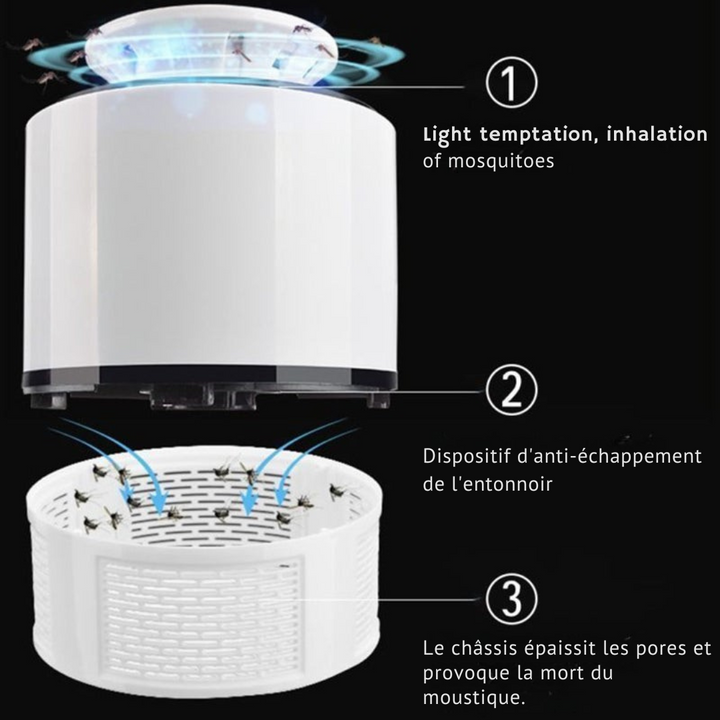 Lampe anti-moustiques écologique, sans produits chimiques, pour un environnement sain et sécurisé.