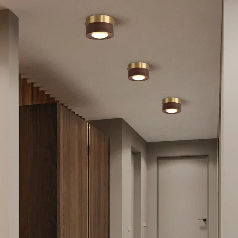 Lampe de plafond LED bois de noyer, design contemporain. Lumière chaude et écoénergétique, idéale pour intérieur.