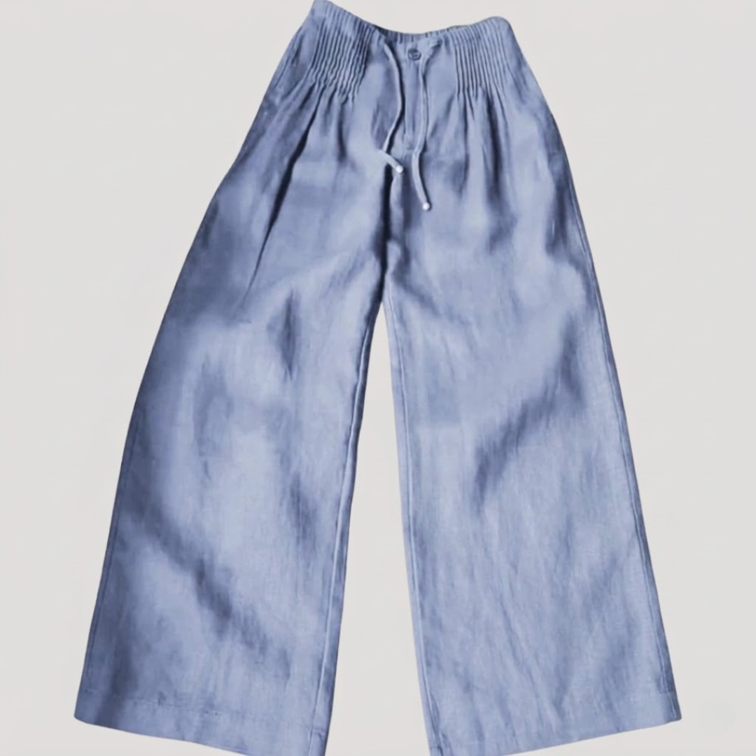 Pantalon femme en coton léger et ample, taille élastique, parfait pour l'été décontracté.