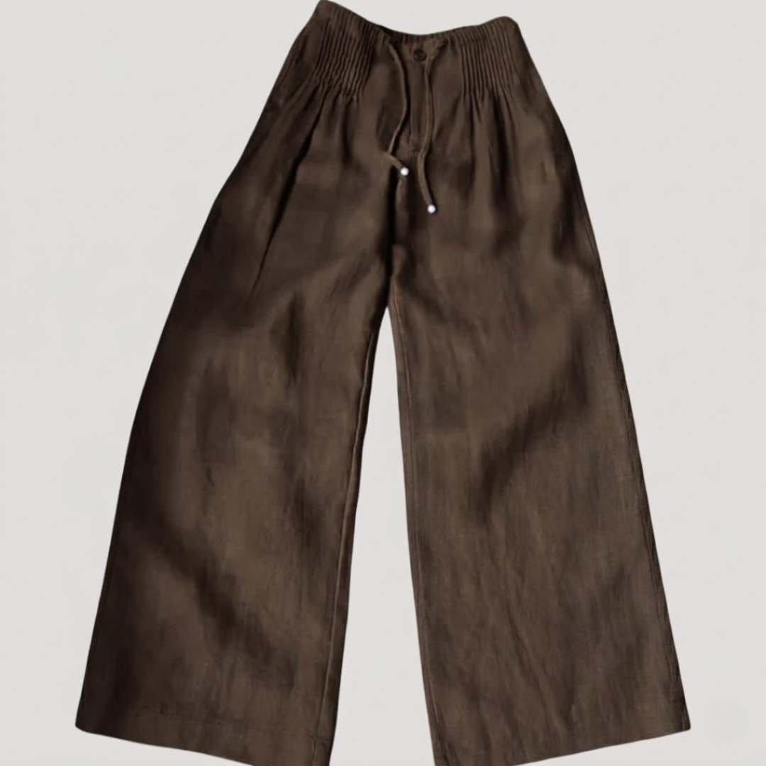 Pantalon décontracté femme en coton doux, taille élastique, coupe ample, parfait pour les journées chaudes.