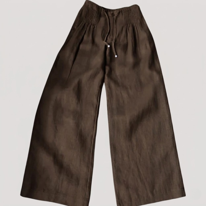 Pantalon décontracté femme en coton doux, taille élastique, coupe ample, parfait pour les journées chaudes.