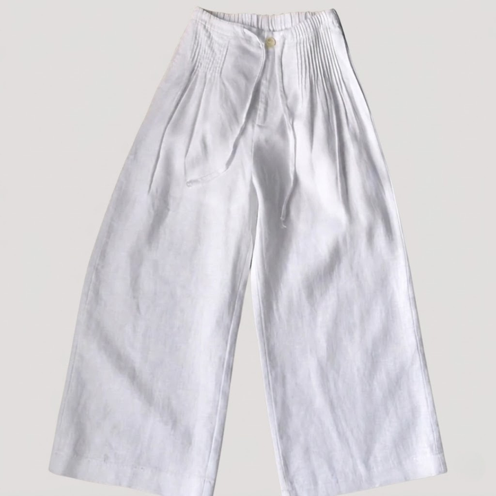 Pantalon fluide femme en coton doux, taille élastique confortable, coupe ample et respirante.