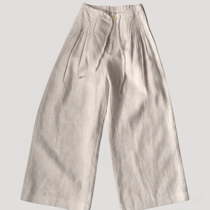 Vêtement femme, pantalon en coton léger, ample et fluide, taille élastique, style estival décontracté.