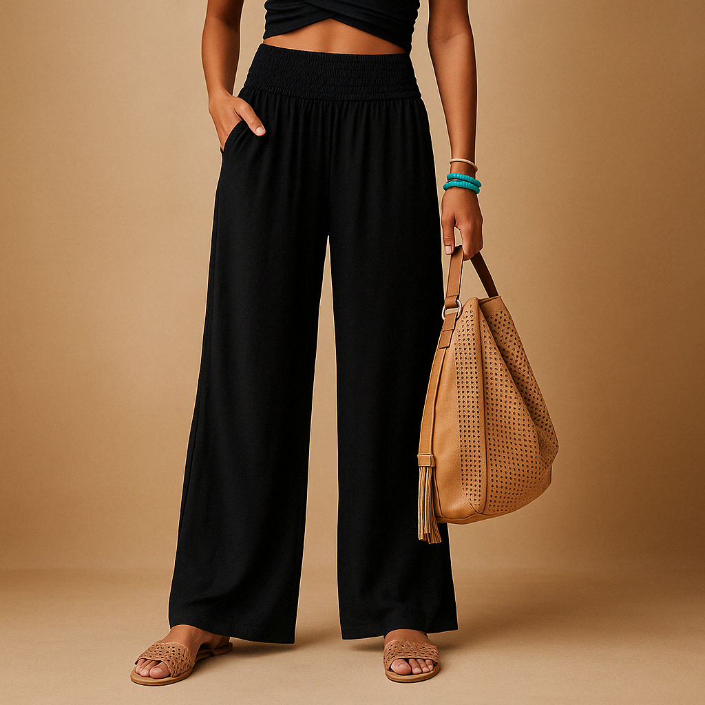Vêtement femme chic: pantalon taille haute en lin, confortable et élégant pour la mode actuelle.