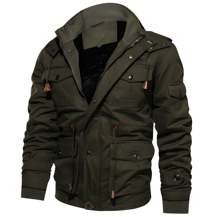 Manteau homme Logan style militaire, chaud et coupe-vent, idéal pour automne et hiver.