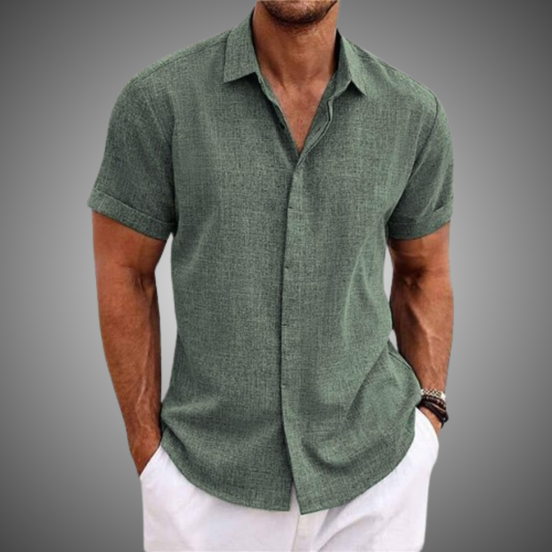 Vêtement homme Lorenz : chemise casual élégante à manches courtes et col revers, parfaite pour le printemps/été.