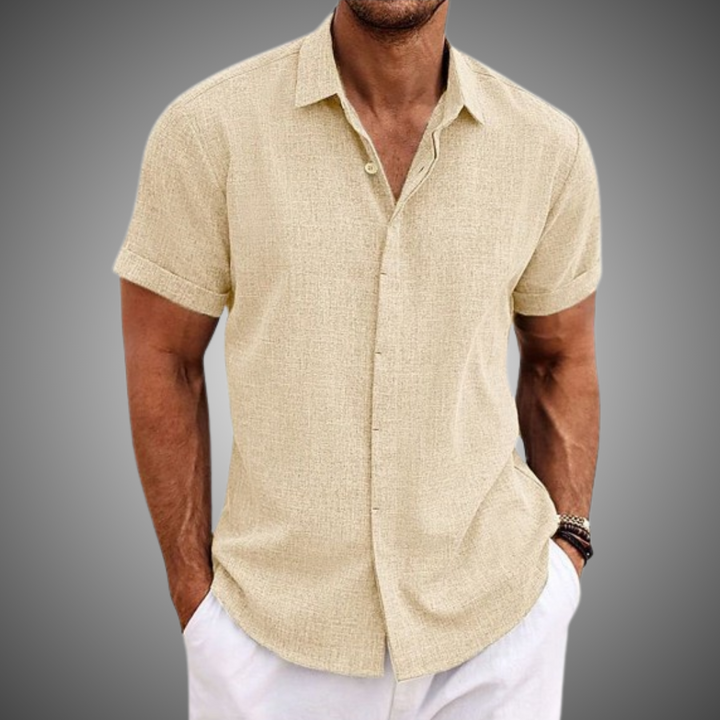 Chemise homme Lorenz de printemps/été, style casual, manches courtes, col revers, mode masculine.