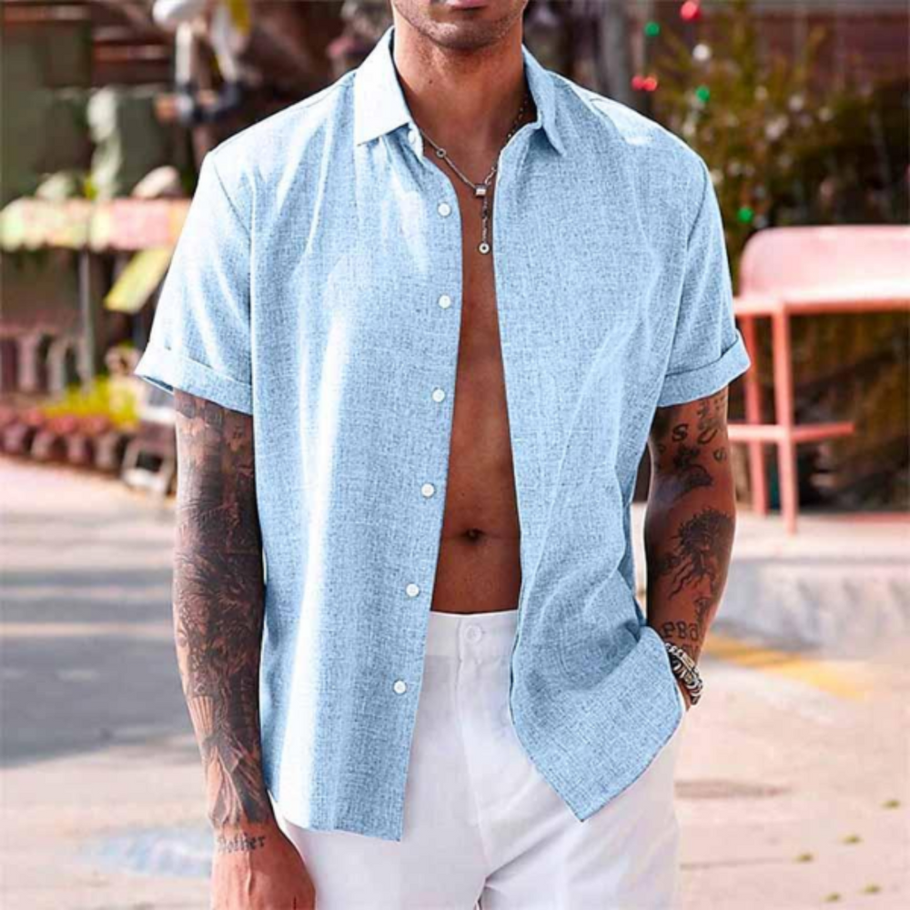 Chemise homme Lorenz décontractée, manches courtes, col revers. Idéale pour un look confortable et stylé.