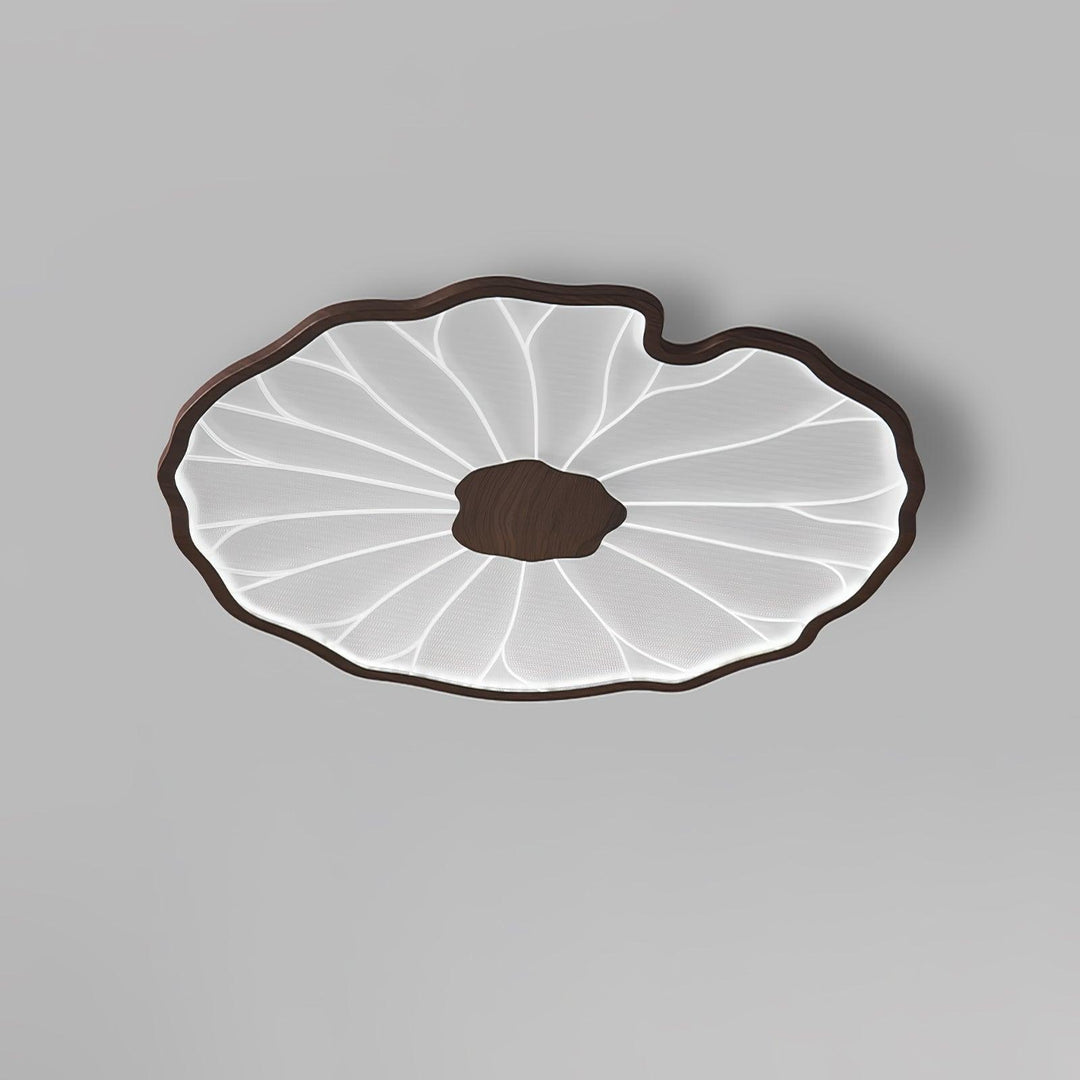 Luminaire LED Solara, feuille de lotus, bois noyer, pour un éclairage moderne et chaleureux.
