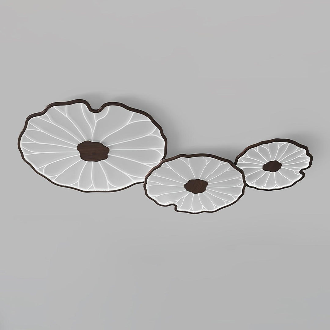 Lampe de plafond LED Solara, design élégant feuille de lotus, bois naturel, illumine votre intérieur.