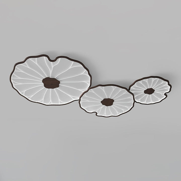 Lampe de plafond LED Solara, design élégant feuille de lotus, bois naturel, illumine votre intérieur.