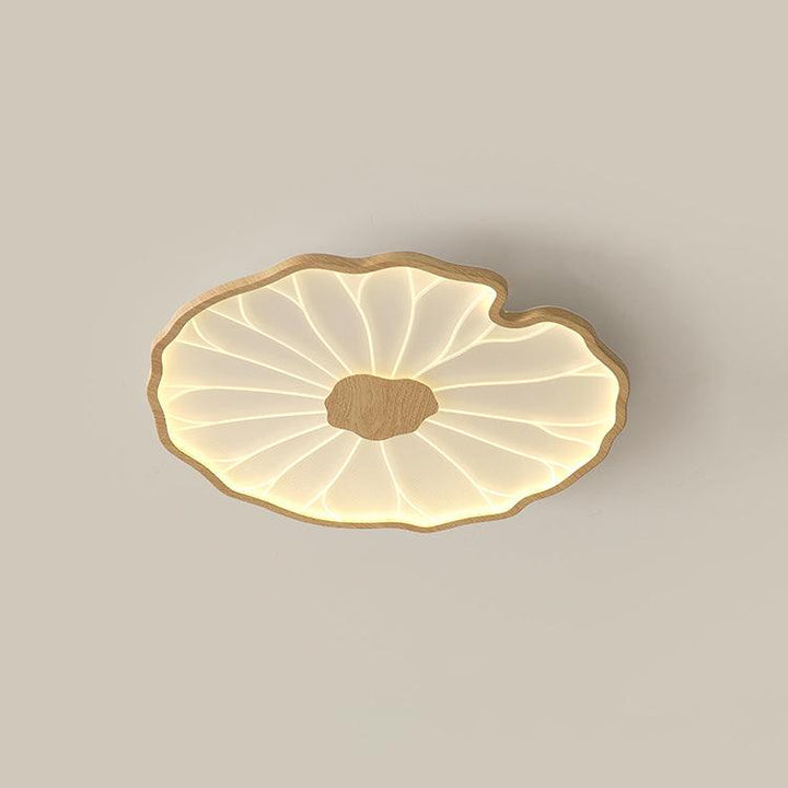 Éclairage moderne LED Solara feuille de lotus, bois noyer, pour un intérieur contemporain.