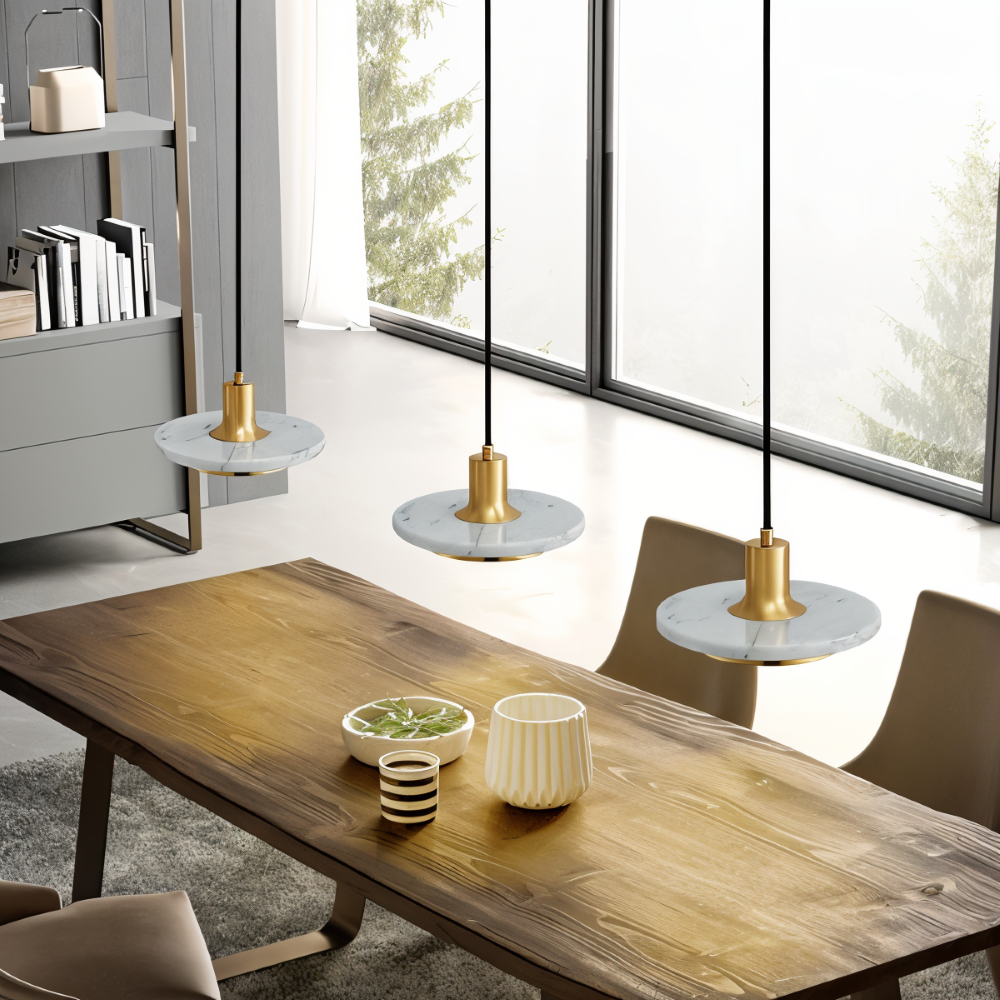 Plafonnier moderne design double, luminaire LED contemporain pour salle à manger.