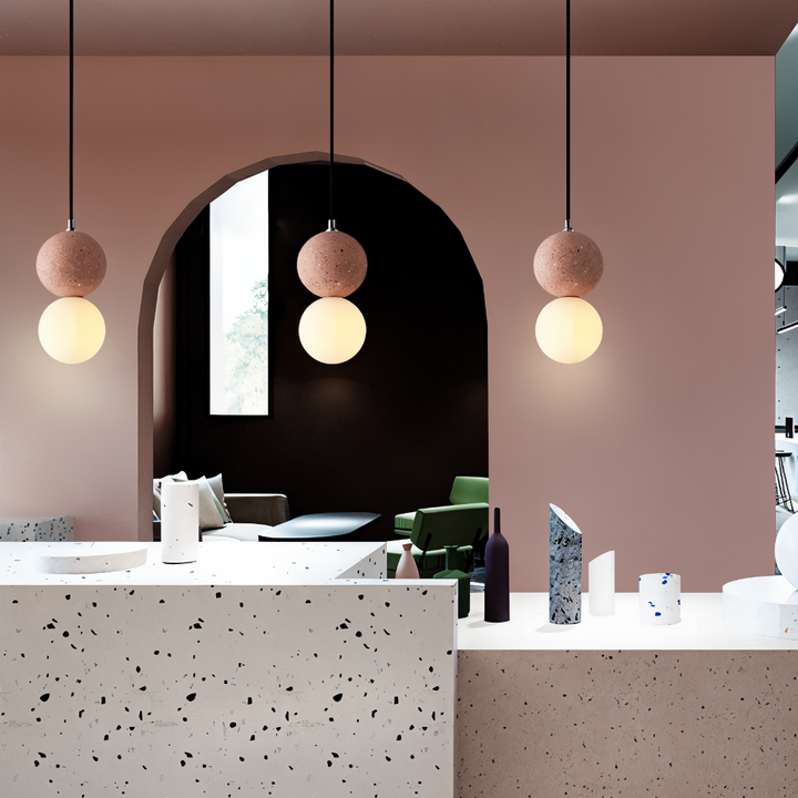 Plafonnier chic LumeGlobe avec deux globes en verre, éclairage de salle à manger.